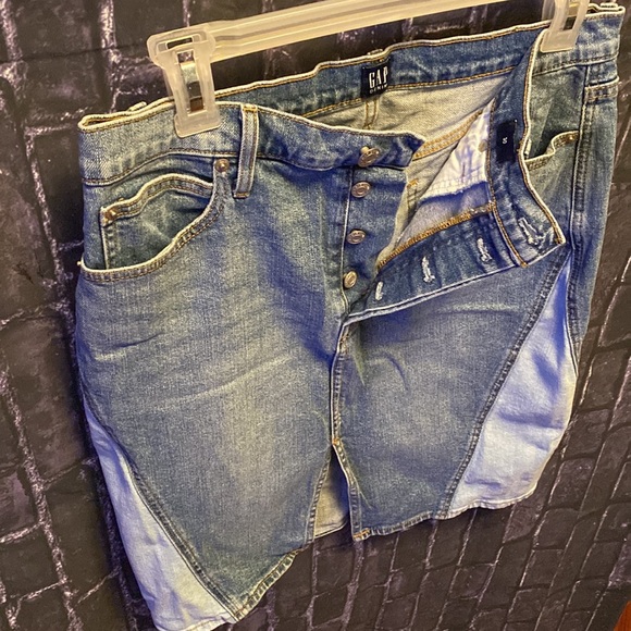 GAP Jeans Color Block Two Toned Button Down Fly Denim Mini Skirt Size EU30 Y2K - Picture 7 of 10